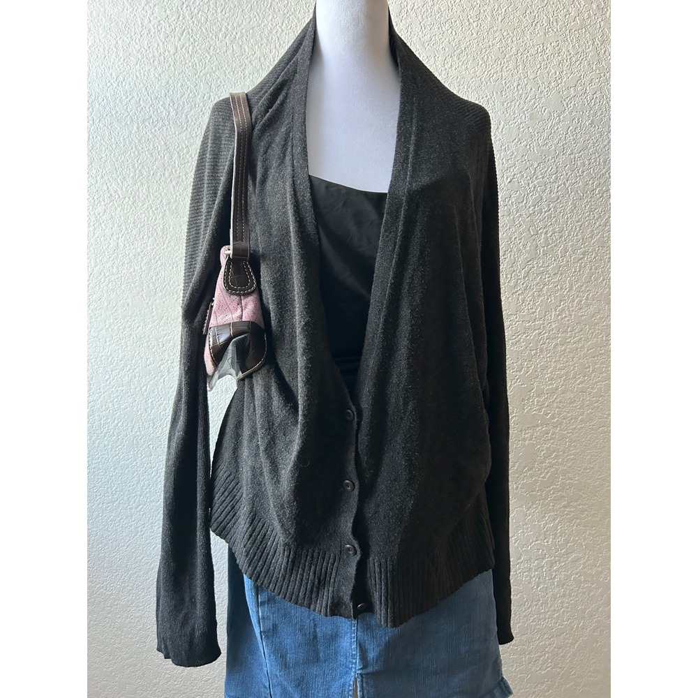 Eileen Fisher Charcoal Gray Ribbed Knit Cardigan Sweater XL TG Quiet Luxury